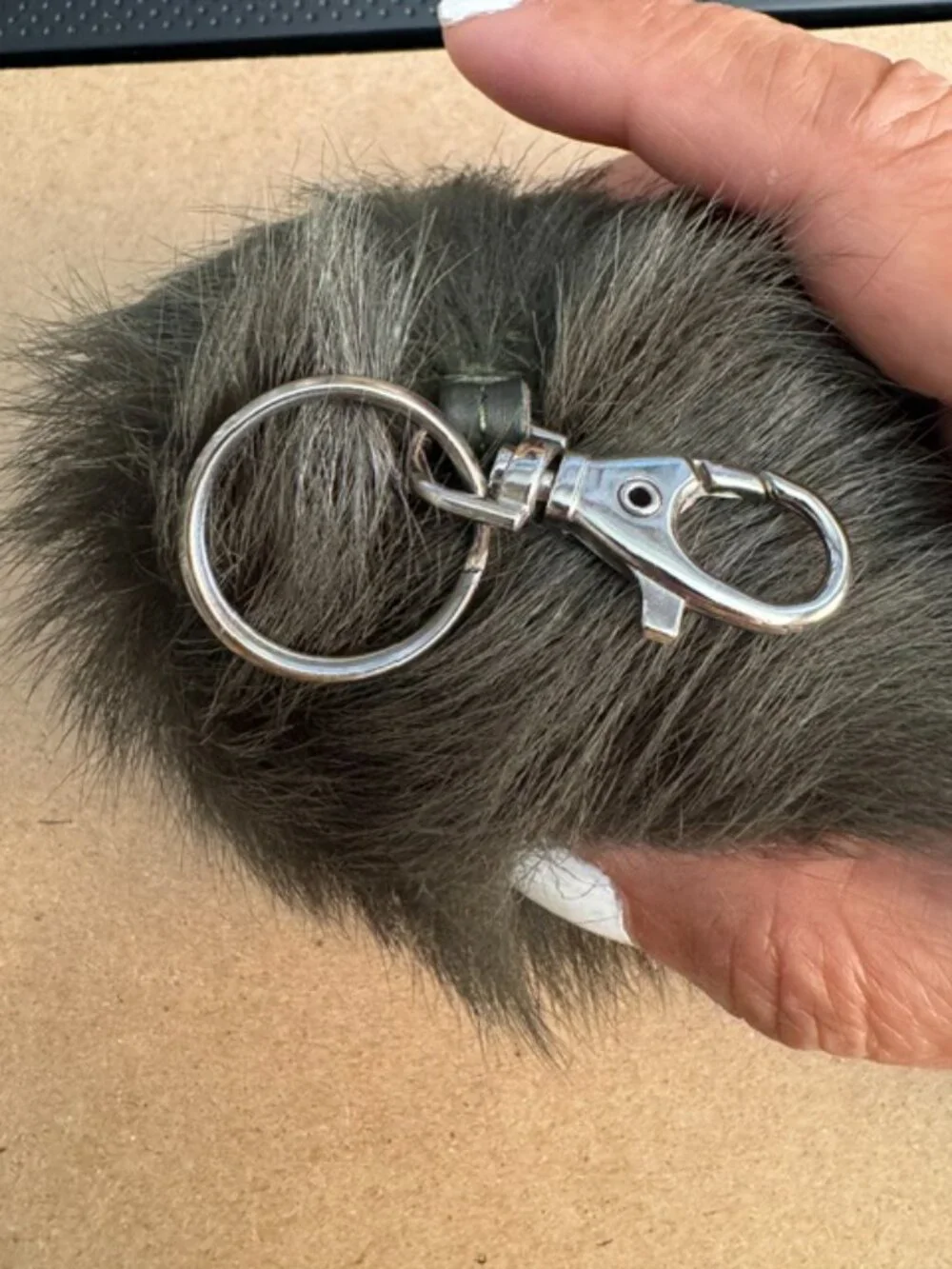 BAG CHARM/KEY CHAIN - OLIVE FURRY POM POM